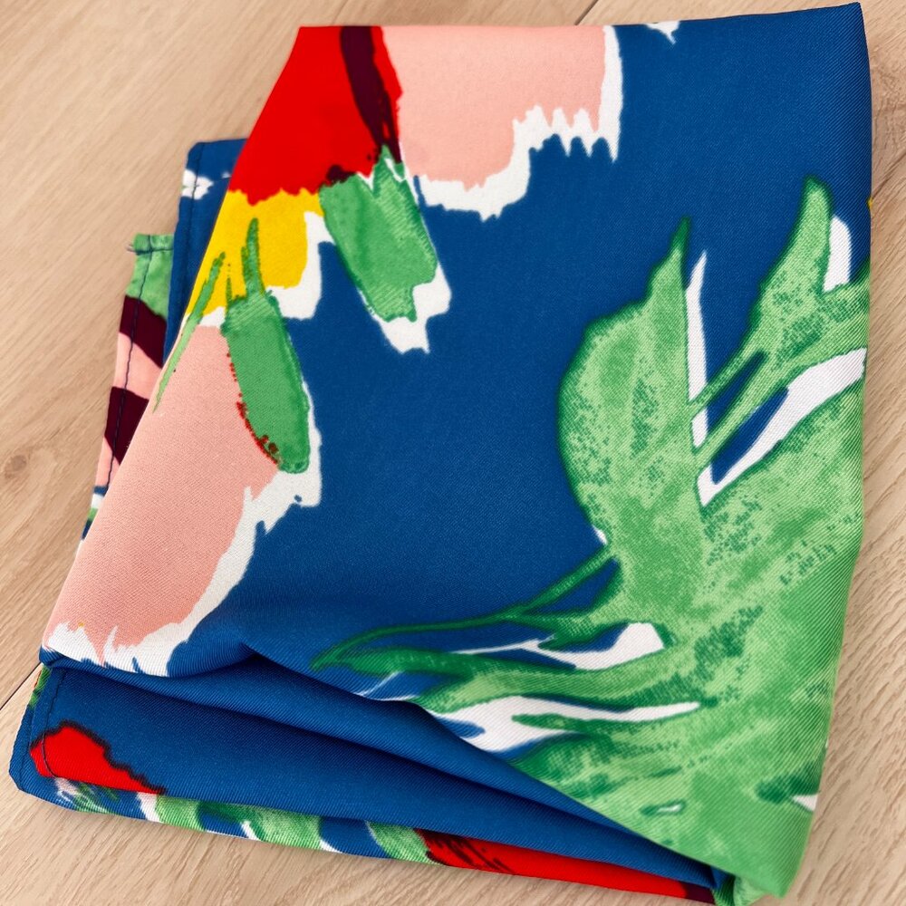 Vintage 80s Colorful Picasso-Inspired Floral Print Square Head or Neck Scarf - Picture 13 of 14